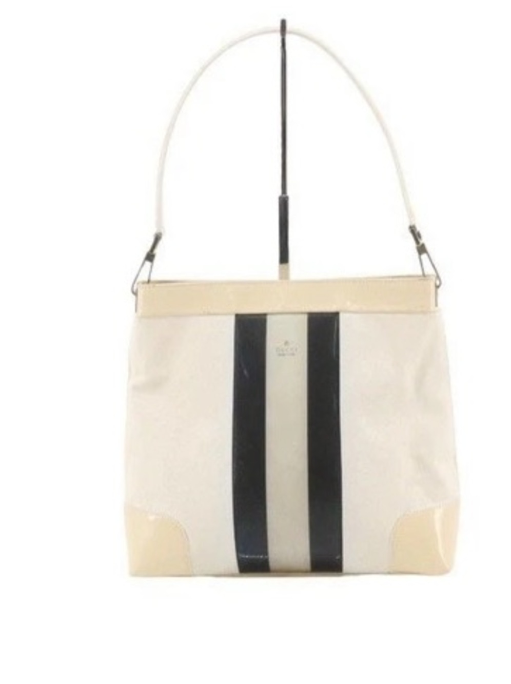 Gucci Y2K White and Black Stripe Canvas Shoulder Bag